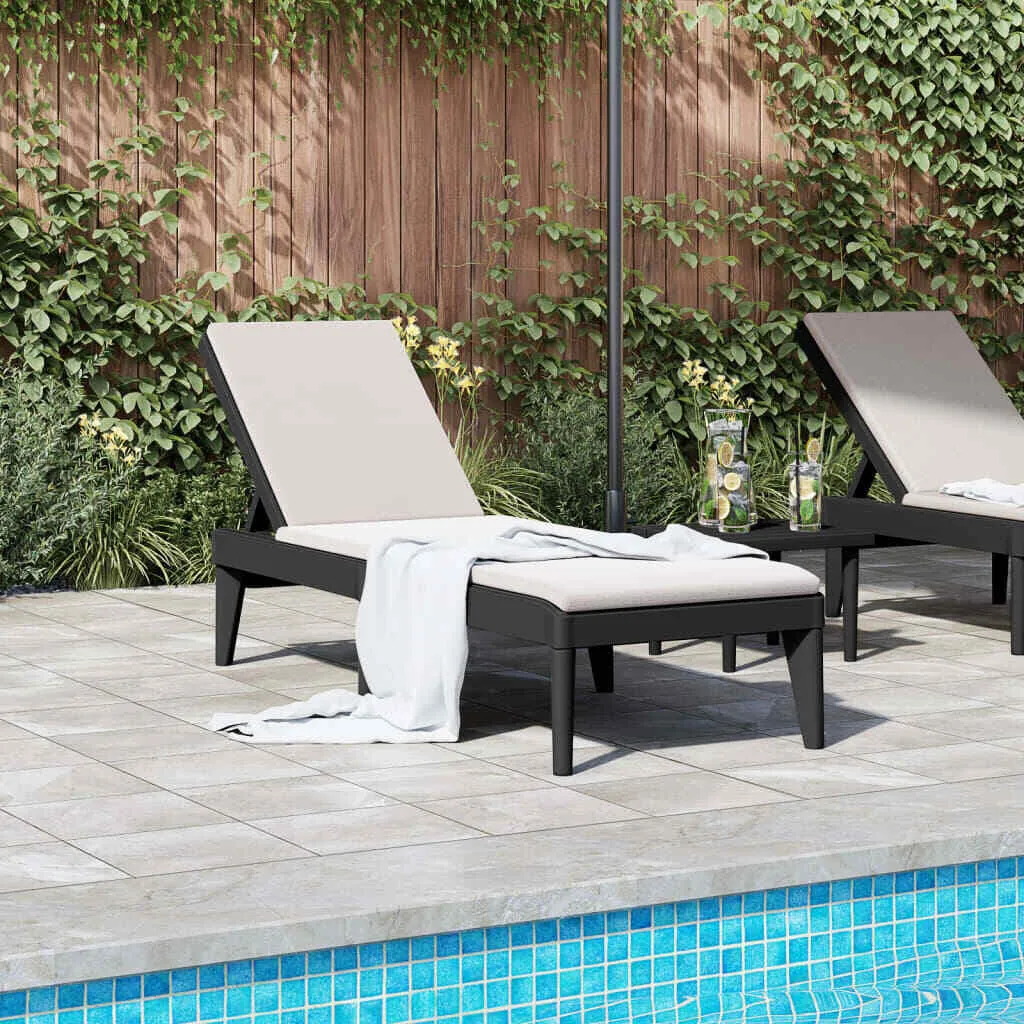 Chaise longue design anthracite 186 cm en PP résistant aux intempéries