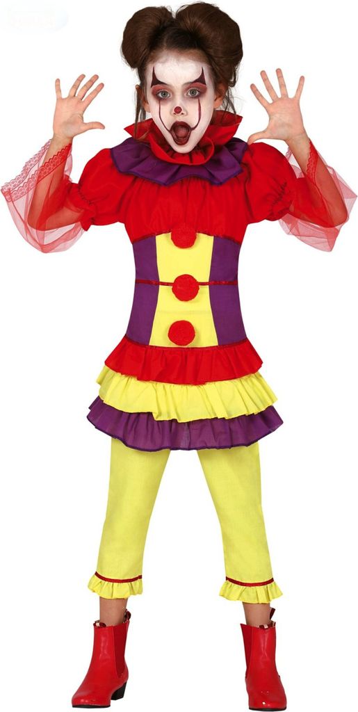 Mehrfarbiges böses Clownkostüm für Mädchen 7 bis 9 Jahre (125-135 cm)