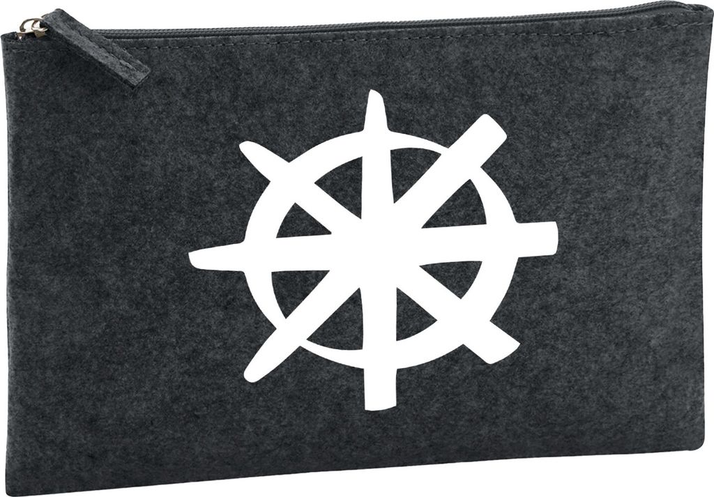Huuraa Kulturbeutel Dharma Rad Yoga 1 Liter Charcoal Filz Kosmetiktasche Geschenkidee