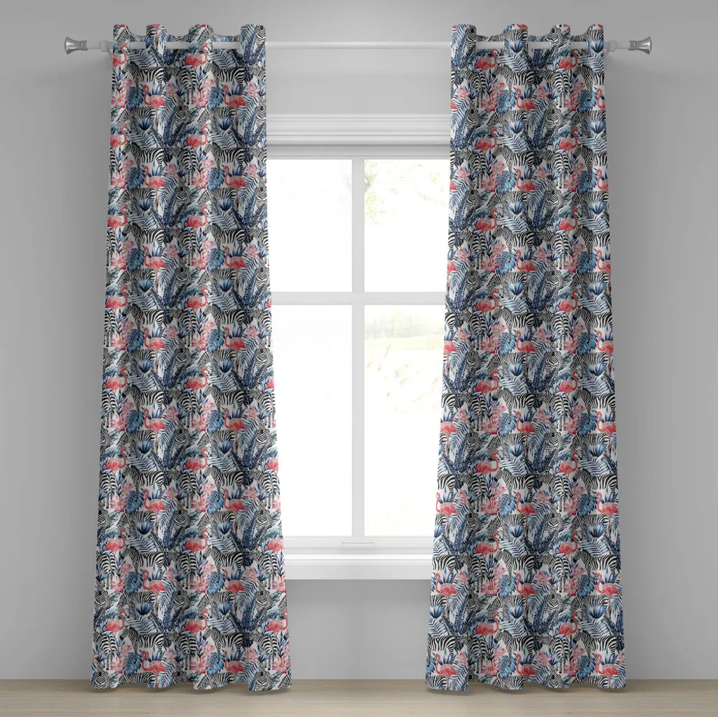 Set 2 Tende ABAKUHAUS 280x175 cm | Fenicotteri e Fiori Tropicali HD