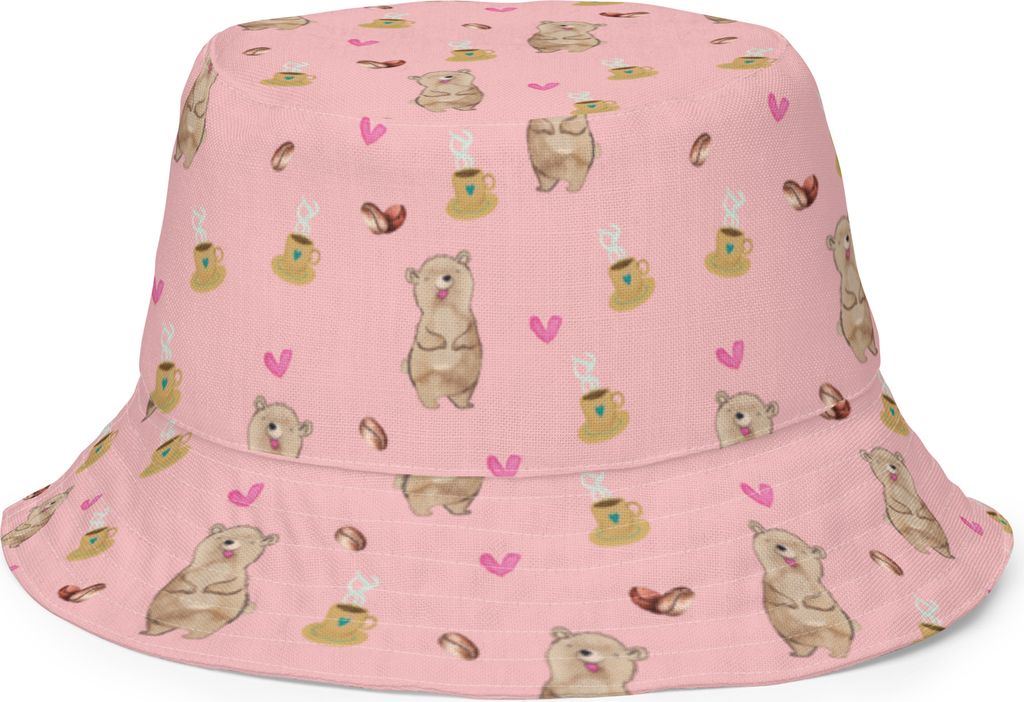 Mr. & Mrs. Panda Schlapphut Bär Kaffee Größe S/M - Rosa - Geschenk, Sonnenhut, Anglerhut, Coffee, Tropenhut, Bucket Hat, Motivation, Teddy, Fisc...