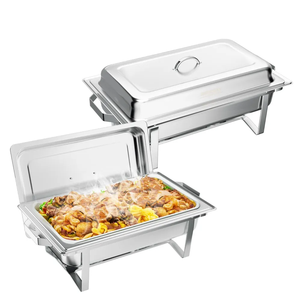 Set 2 Scaldavivande Chafing Dish 9L FCH Rettangolare Acciaio Argento