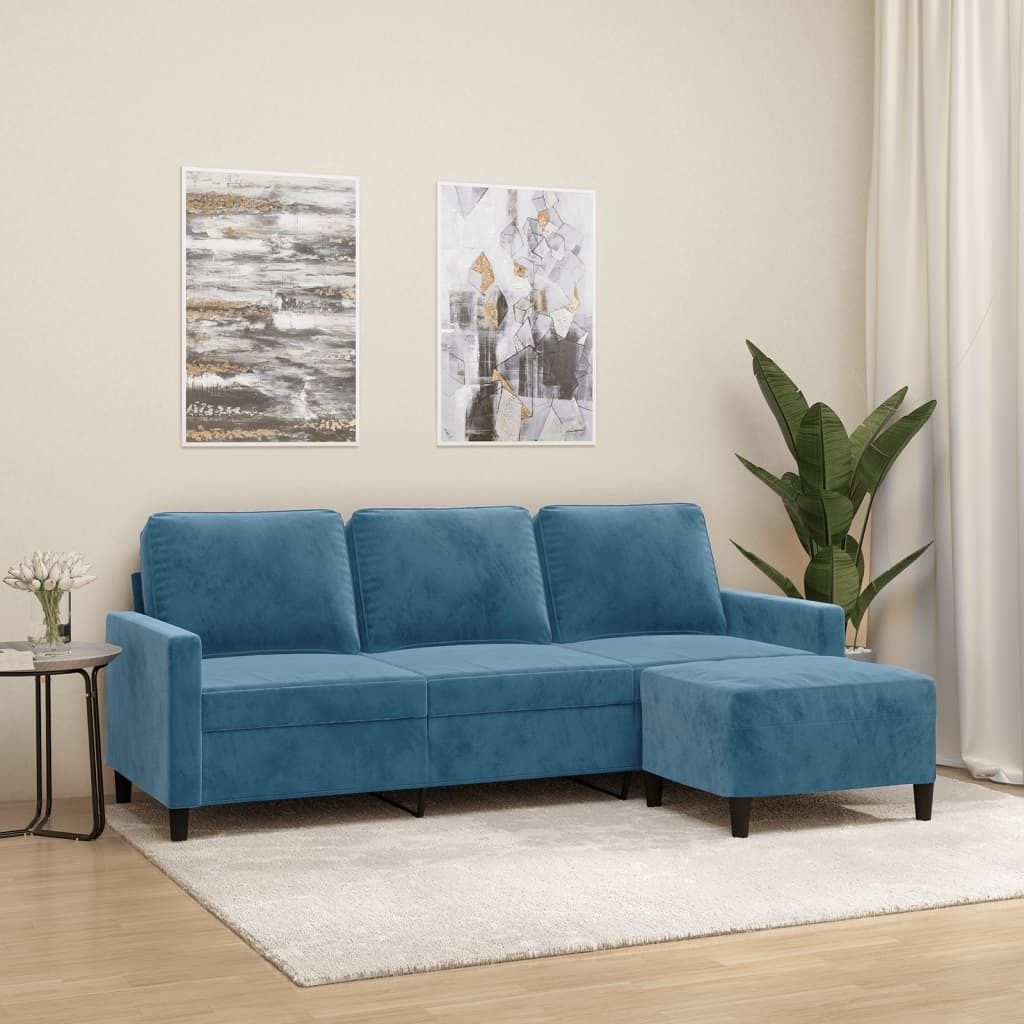 "2026 Promotion" 3-Sitzer-Sofa - Couch Wohnzimmer - mit Hocker Blau 180 cm Samt - Klassische Sofas C164