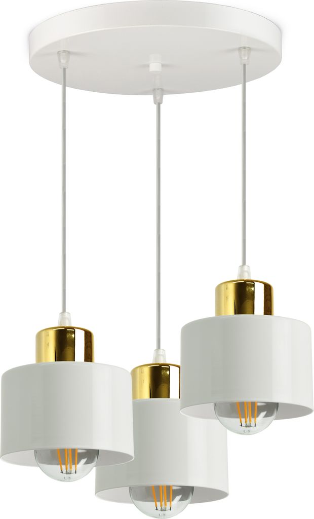 LUXOLAR Led Pendelleuchte 3 flammig - Deckenleuchte Weiß-Gold E27 60W - Hängelampe für Wohnzimmer, Küchen