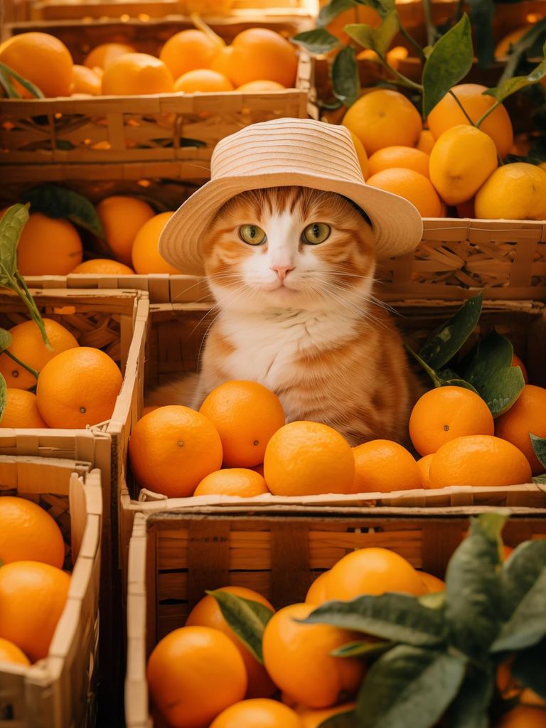 Poster 15x20cm Katze in Orangen
