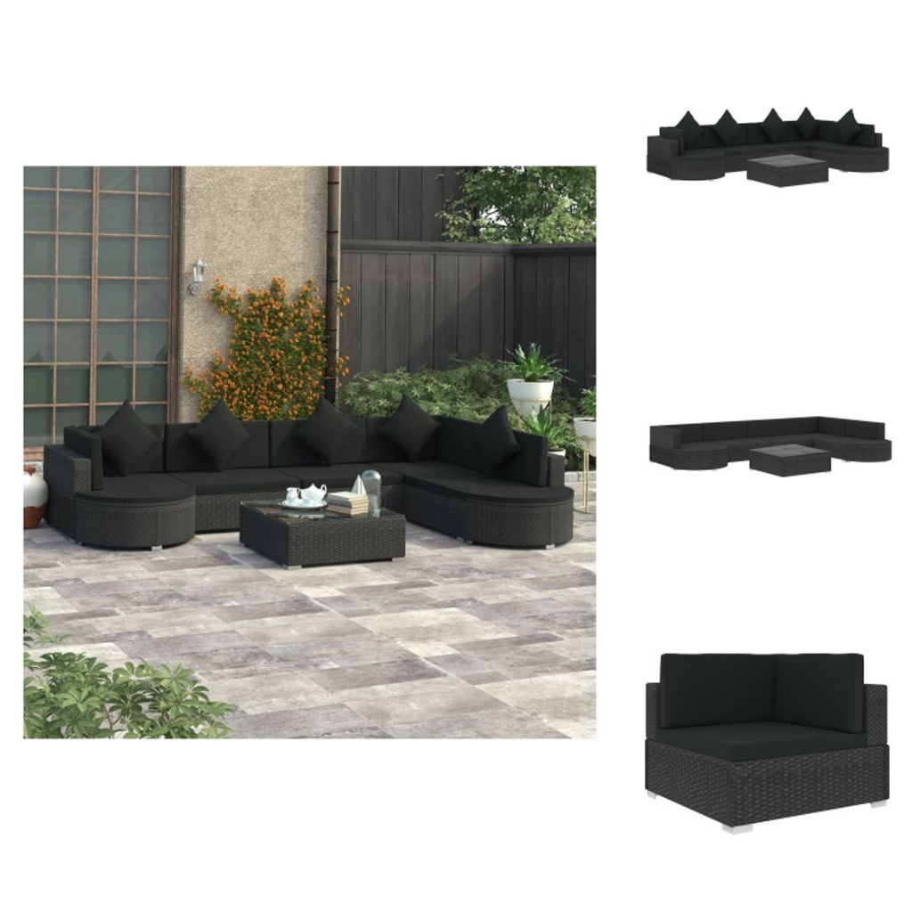 vidaXL 8-tlg. Garten-Lounge-Set mit Auflagen Poly Rattan Schwarz - Gartenmöbel-Sets