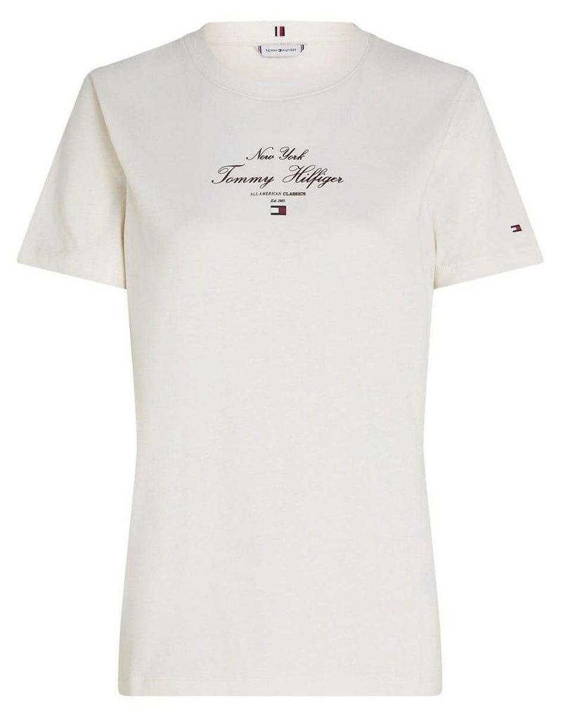 Tommy Hilfiger - T-Shirt für Damen, Baumwolle, Regulär GT26361 (34 DE) (Elfenbein)