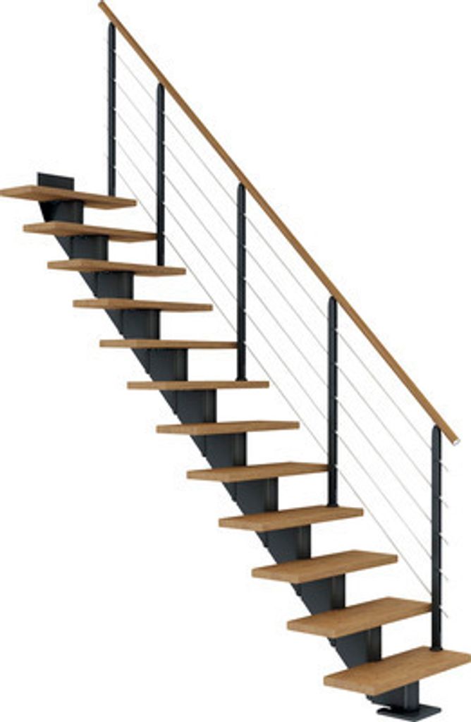 Pertura Mittelholmtreppe Alena Eiche Leimholz Anthrazit Gerade 85 cm 11 Stufen / 12 Steigungen Relinggeländer Anthrazit