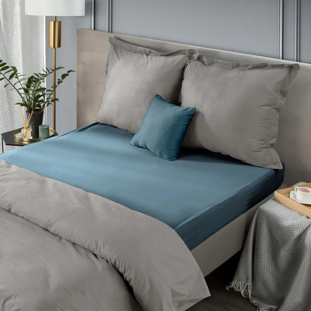 Drap housse infroissable bleu 220x200 coton jersey bonnet de 30cm - 5