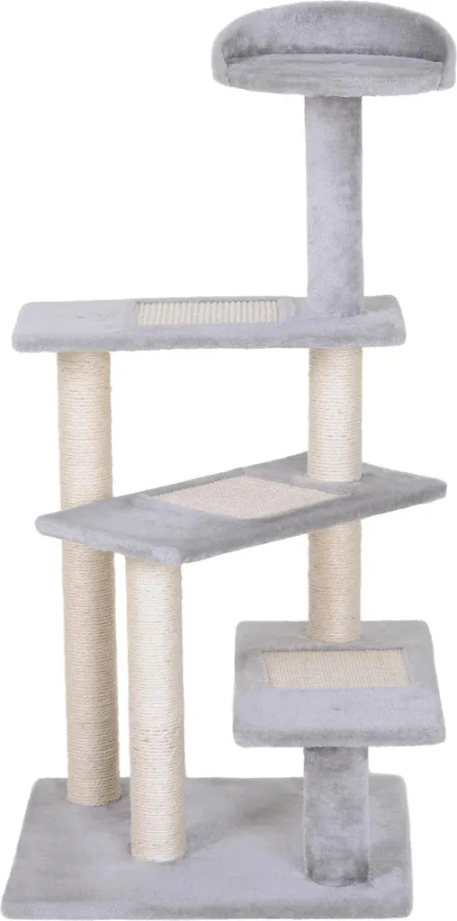 Tiragraffi Moderno in Legno - 4 Livelli per Gatti - Estetica Beige/Grigio