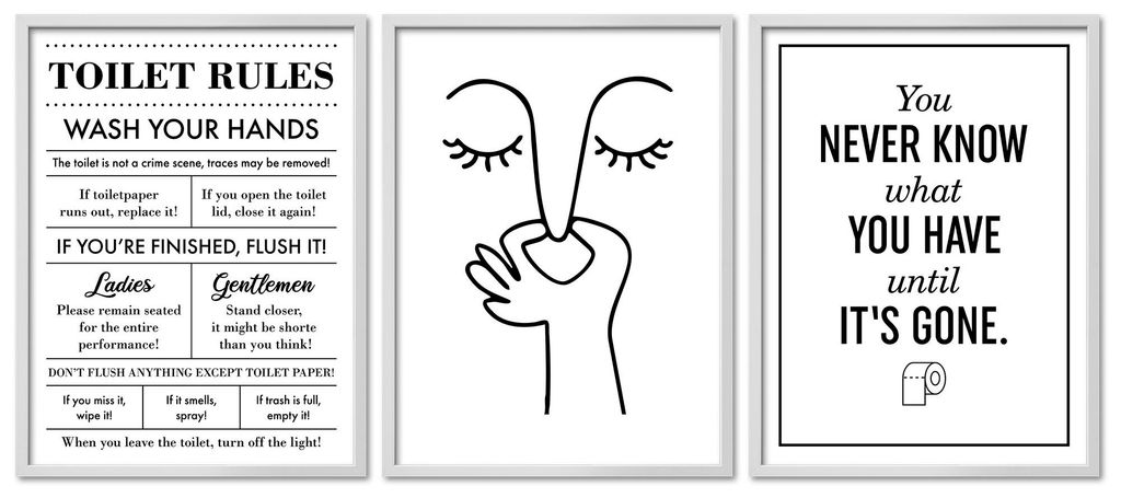 ARTFAVES Poster Set - Toilet Fun I mehrteilige Bilderwand für Wohnzimmer, Schlafzimmer I Wandbilder Badezimmer I mit Rahmen Weiss