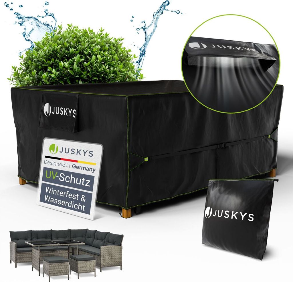 Juskys Gartenmöbel Abdeckplane CoverSafe Pro 242x162x100 cm- wasserdicht, UV-Schutz mit Lüftungsschlitz