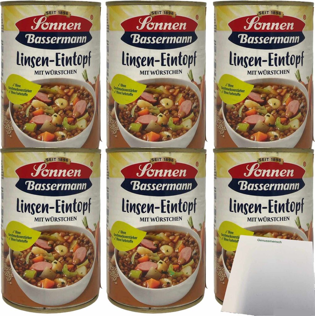 Sonnen Bassermann Linseneintopf mit Würstchen 6er Pack (6x400g Dose) + usy Block