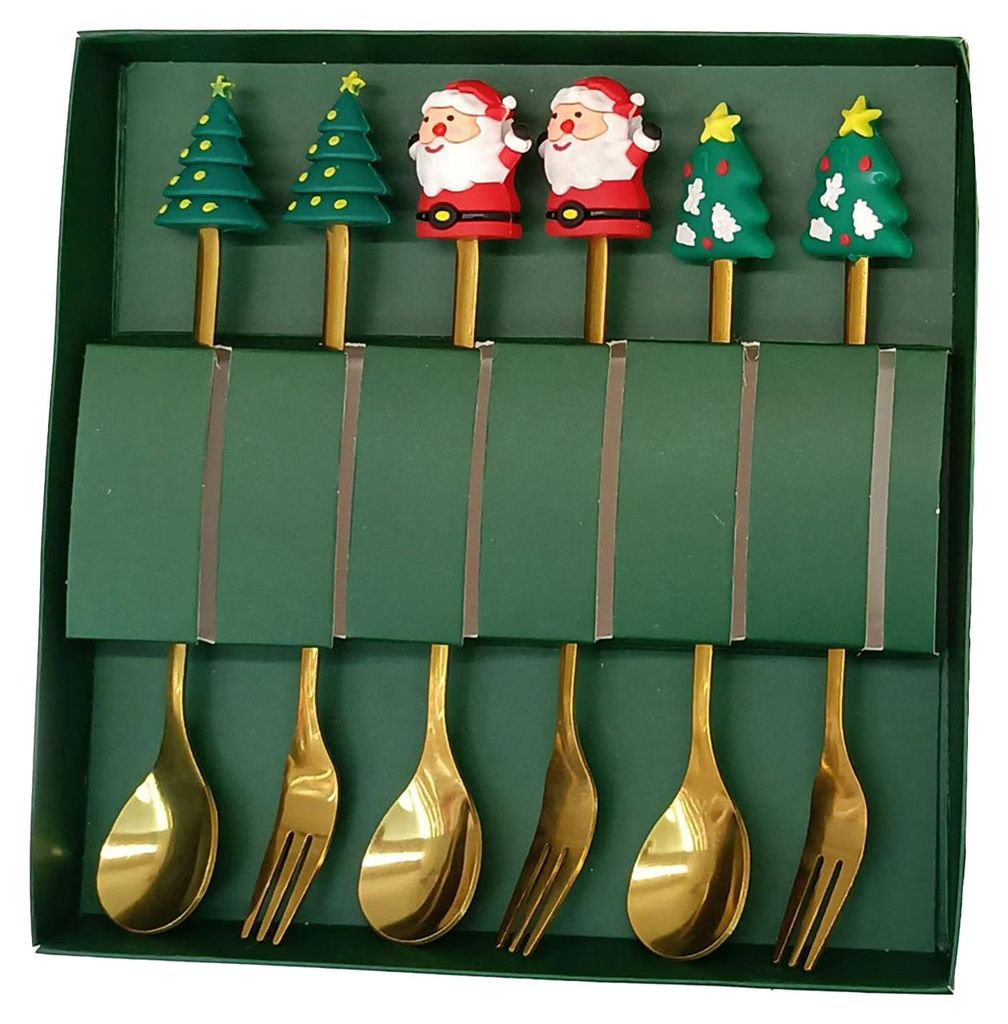 Weihnachtslöffel-Set aus Edelstahl mit Baum-, Weihnachtsmann- und Sternenmotiv, Kaffeerührlöffel, festliche Küchenutensilien, inklusive Geschen...