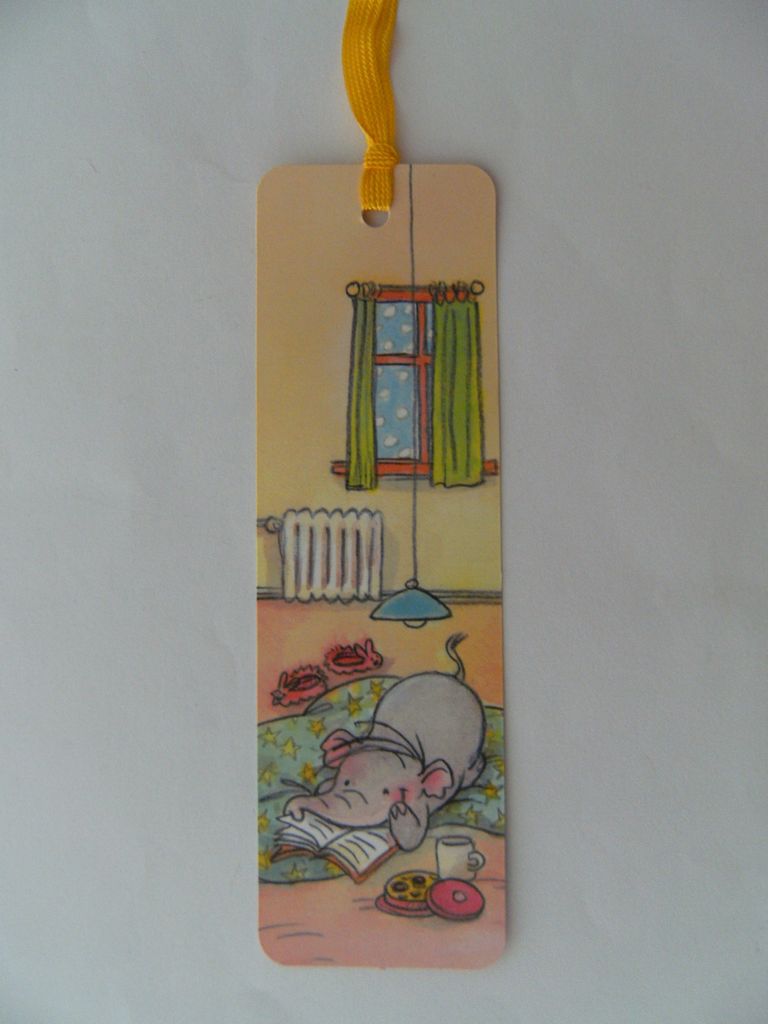 Lesezeichen Elefant liest, 14 x 4 cm, Buchzeichen Bookmark Bücher Buch Tier