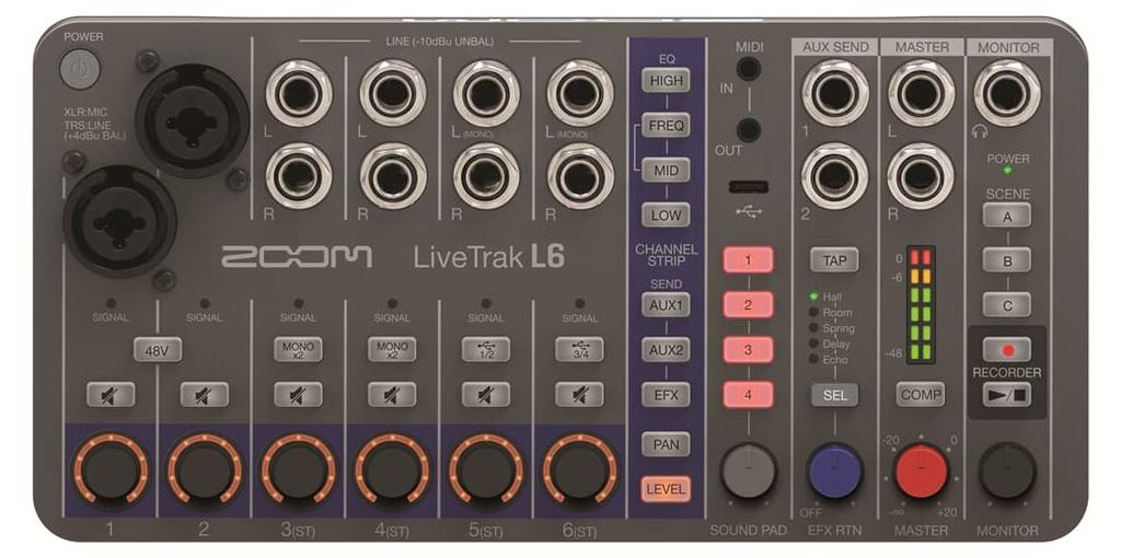 Zoom LiveTrak L6, 10 canali, Installazione in rack, 5 W, Immagine del prodotto 