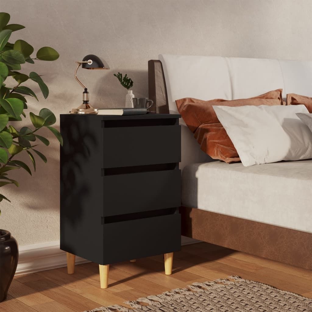 vidaXL Table de nuit avec pieds en bois massif noir Image du produit 