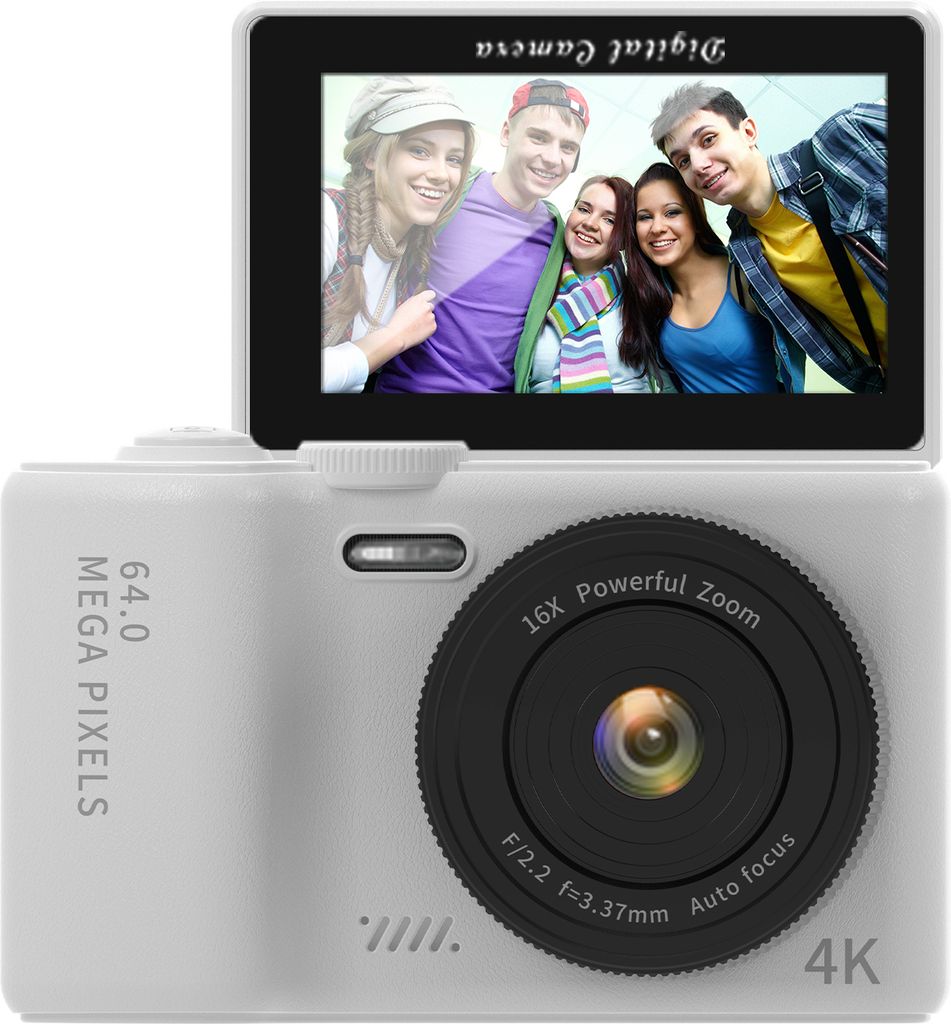 4K-Digitalkamera fuer Kinder und Teenager, WiFi-Digitalvideokamera, 64 MP, 3-Zoll-Klappbildschirm, 16-facher Digitalzoom, integriertes LED-Fuelllic...