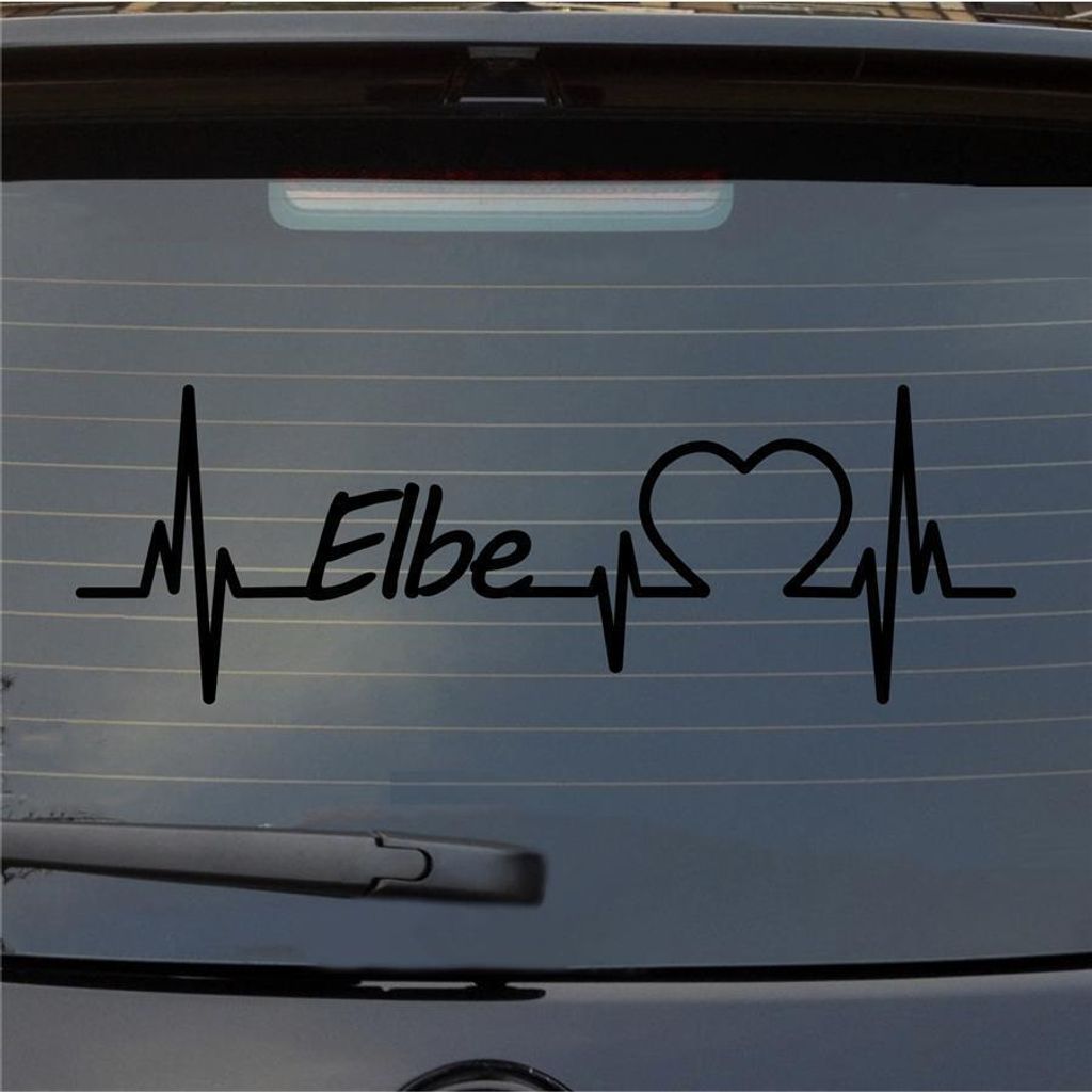 Heckscheibenaufkleber Elbe Herzschlag Puls Fluss River Wasser Liebe 55x19 cm Schwarz Matt Auto Aufkleber Sticker
