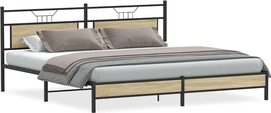 Metallbett ohne Matratze Sonoma-Eiche 200x200 cm