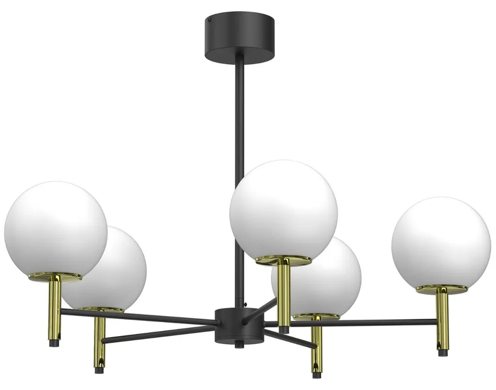 Lustre Moderne Awinion 6 Lumières en Métal Noir et Doré Luminex