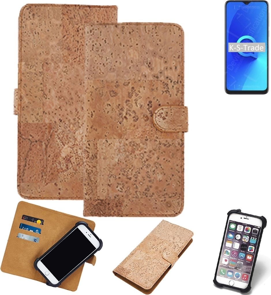 K-S-Trade Hülle kompatibel mit Alcatel 3L Kork Handyhülle Cover Schutzhülle TPU Case Bumper in Hellbraun, (1x)