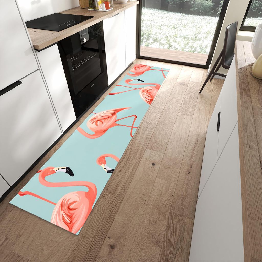 Küchenteppich 60x270cm rutschfest & abwischbar PVC Läufer - Flamingo Design