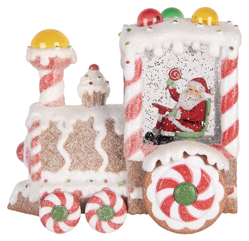 Clayre & Eef Weihnachtsdekoration mit LED-Beleuchtung und Musik Zug 19x12x18 cm / 3xAA Weiß Kunststoff