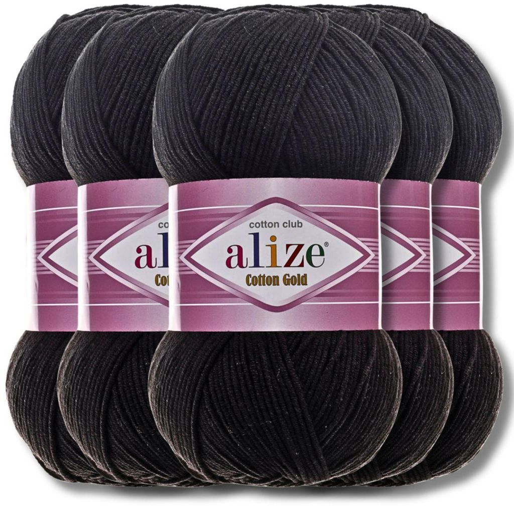 Alize 5x 100g Baumwolle Gold Wolle, Uni, Häkeln, Stricken (60)