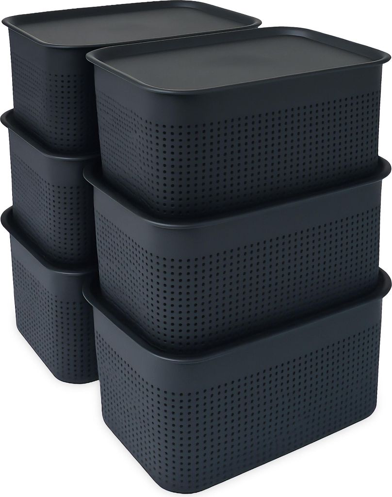 Lot de 6 boîtes de rangement Relaxdays, avec couvercle, Image du produit 