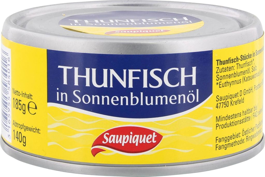 Saupiquet Thunfisch in Sonnenblumenöl Thunfischstücke in Dose 185 g
