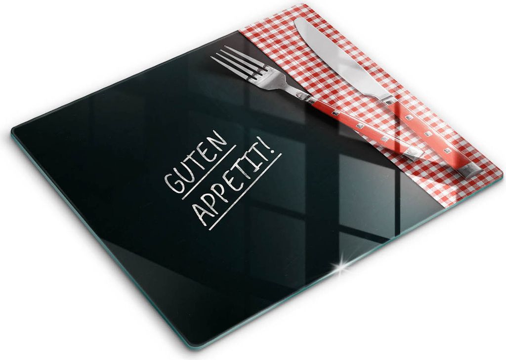 Glasschneideplatte - Herdabdeckplatte - 60x52 cm - Schneidebrett - Spritzschutz - GUTEN APPETIT!