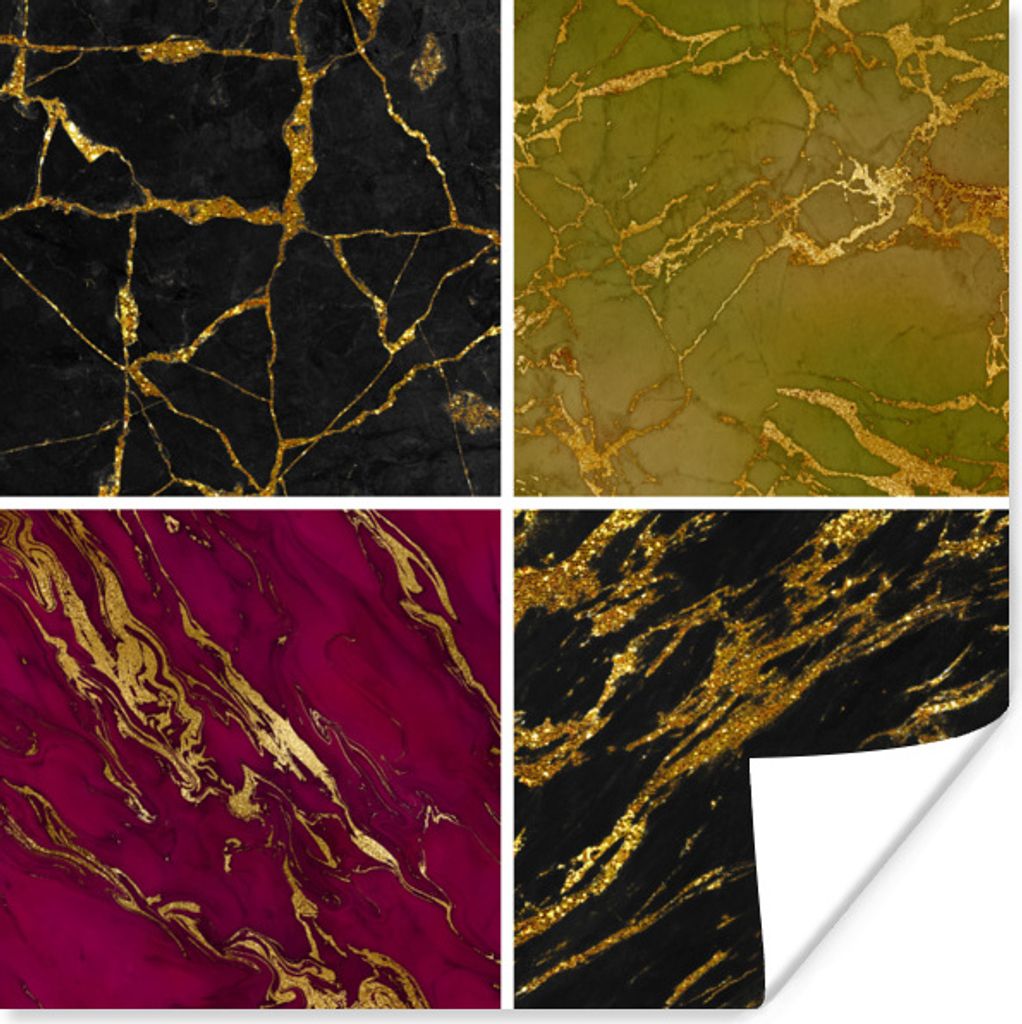 MuchoWow Poster Marmor - Gold - Chic 50x50 cm - Wohnzimmerdekoration