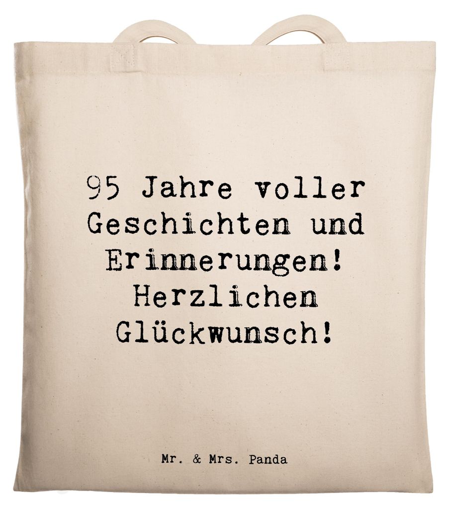 Mr. & Mrs. Panda Tote Bag Spruch 95. Geburtstag - Transparent - Geschenk, Jubiläum, persönliche Geschenke, Shopping Tasche, canvas, Glückwunsch,...