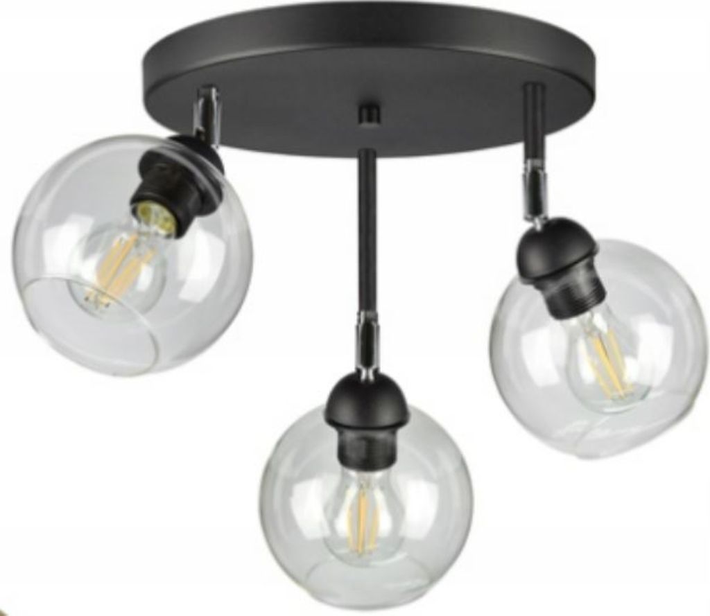 Plafond, Deckenleuchte mit 3 Glasschirmen in transparent, 3x E37, Schwarz
