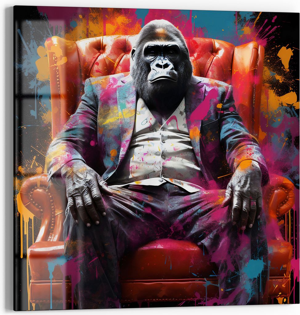 DEQOART Magnettafel Glas 30x30 cm 'Gorilla Lounge' beschreibbar Whiteboard Pinnwand Küche