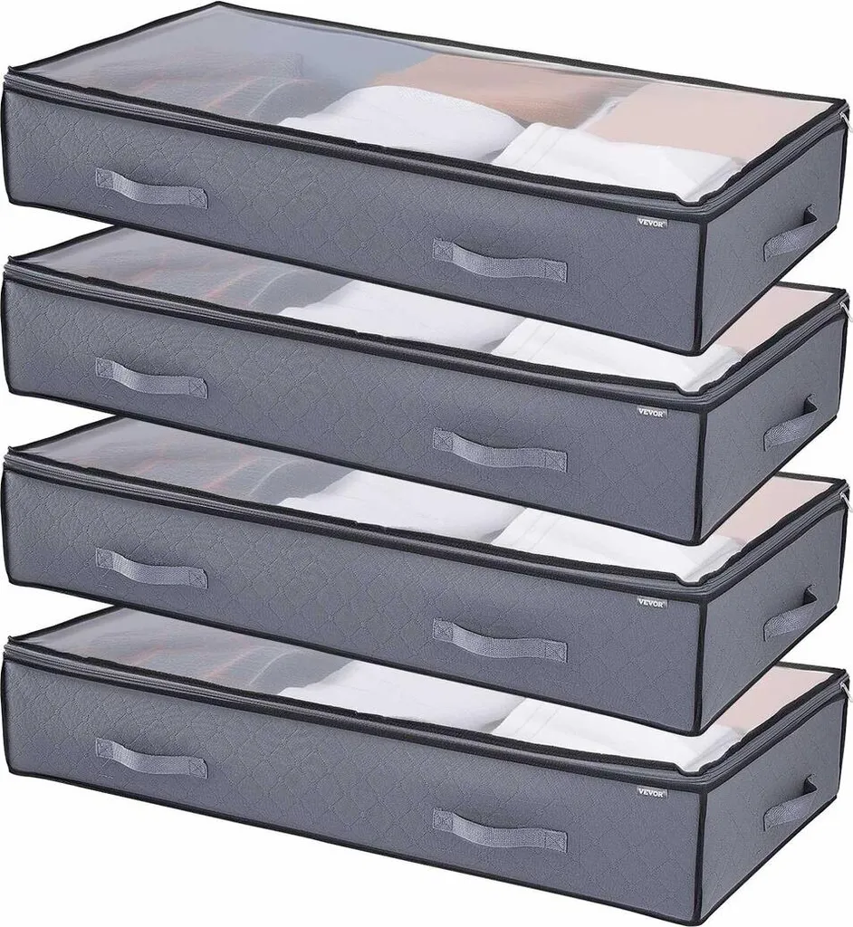 Rangement pour chambre, 4 Bacs sous lit 90L pour vêtements et chaussures