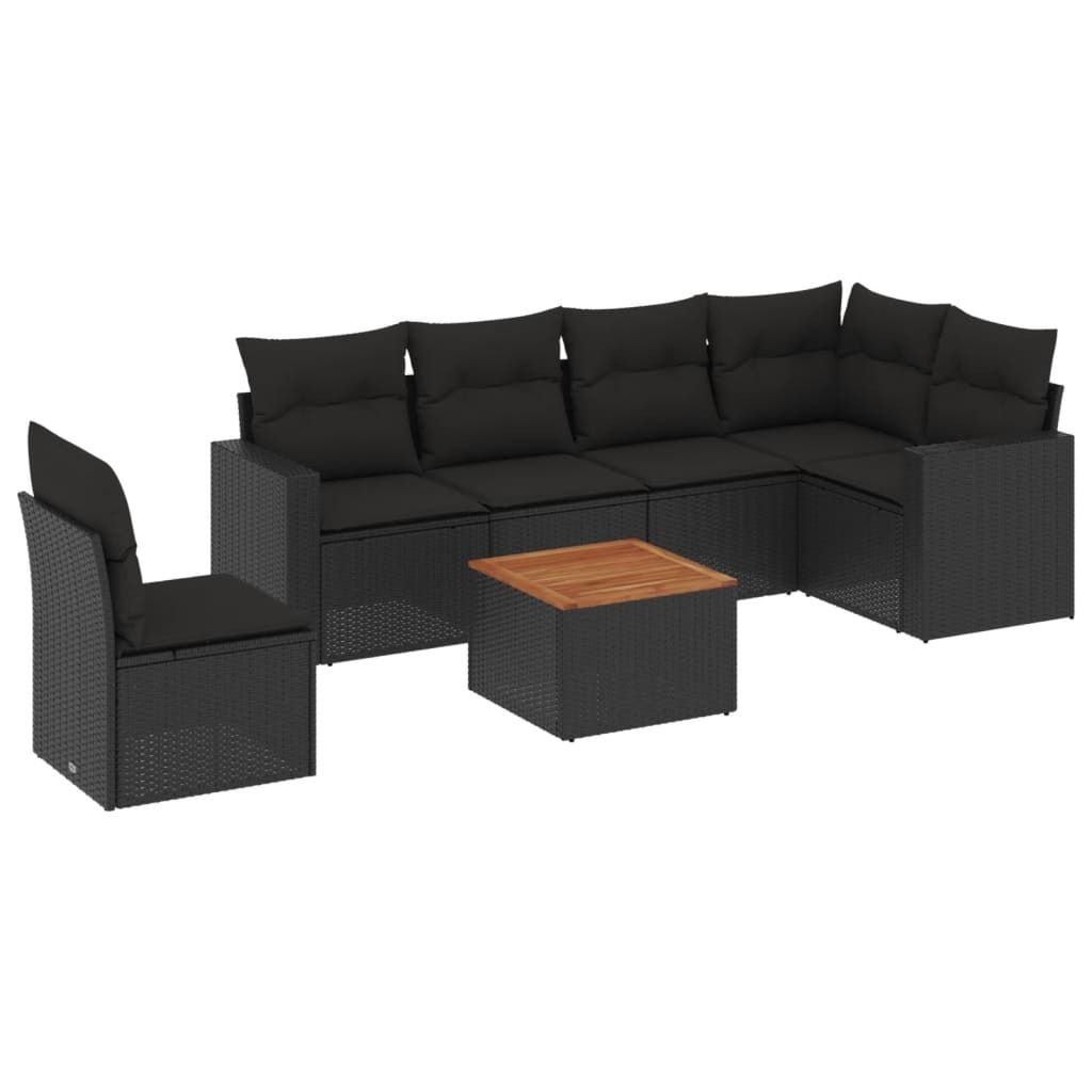 "SALE 2026" 7-tlg. Garten-Lounge-Set - elegantes Design - Sitzgruppe/Gartengarnitur - mit Kissen Schwarz Poly Rattan - Terassenmöbel DEMöbel930812