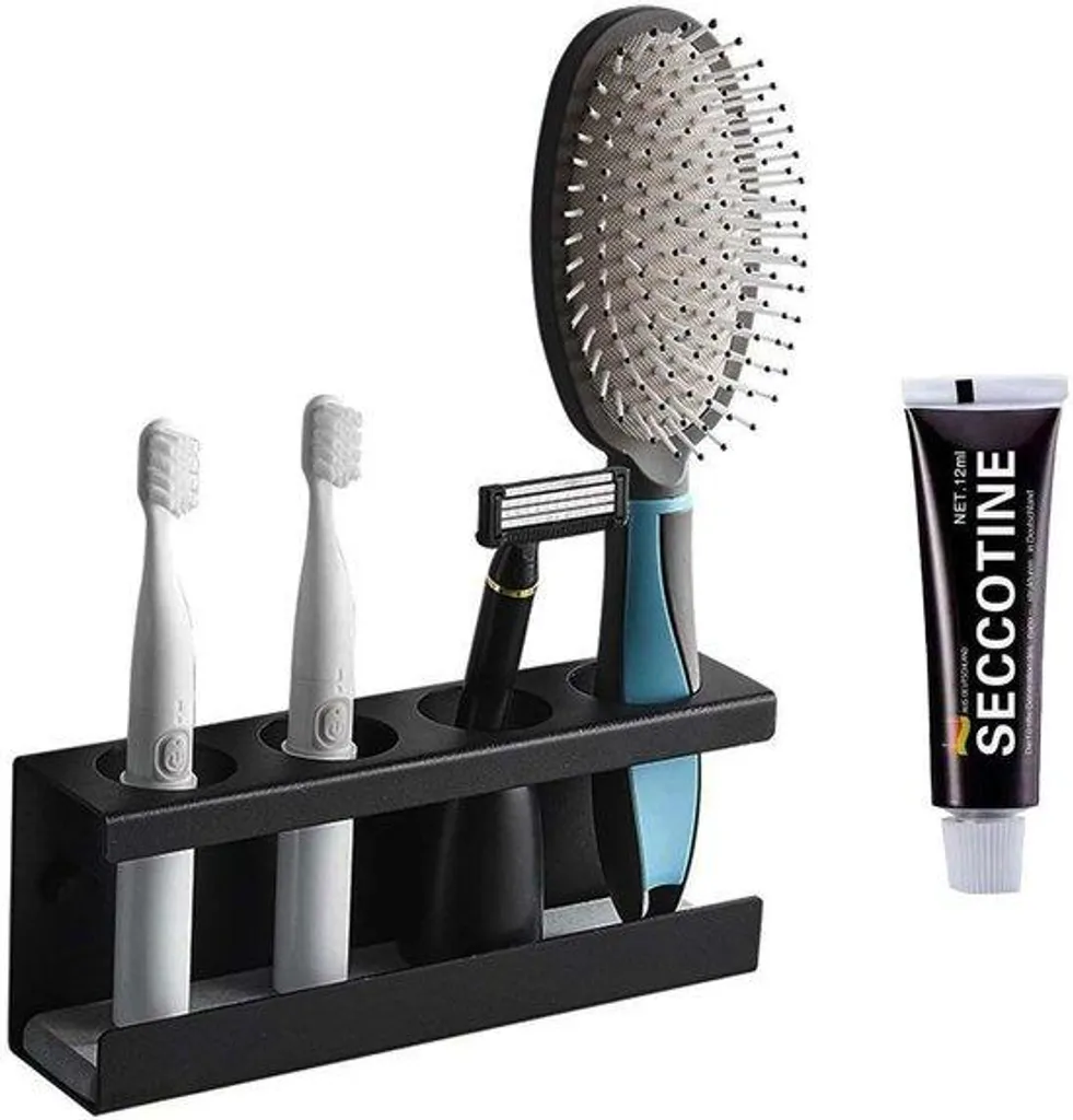 Support brosses à dents mural noir en inox inoxydable design 4 places