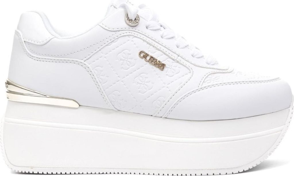 Guess Sneaker FLPC10FAL12WHITE Weiß Gold mit gesteppten Einsätzen und 6 cm Plateau