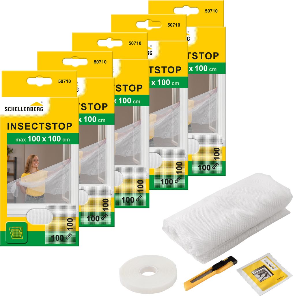 Schellenberg 5er Pack 50710 Fliegengitter für Fenster, Insektenschutz ohne bohren, zuverlässiger Schutz gegen Mücken, Fliegen und Insekten mit B...