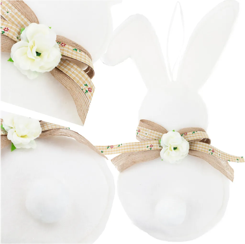 Lapin de Pâques blanc suspendu en tissu - Finition premium fait main