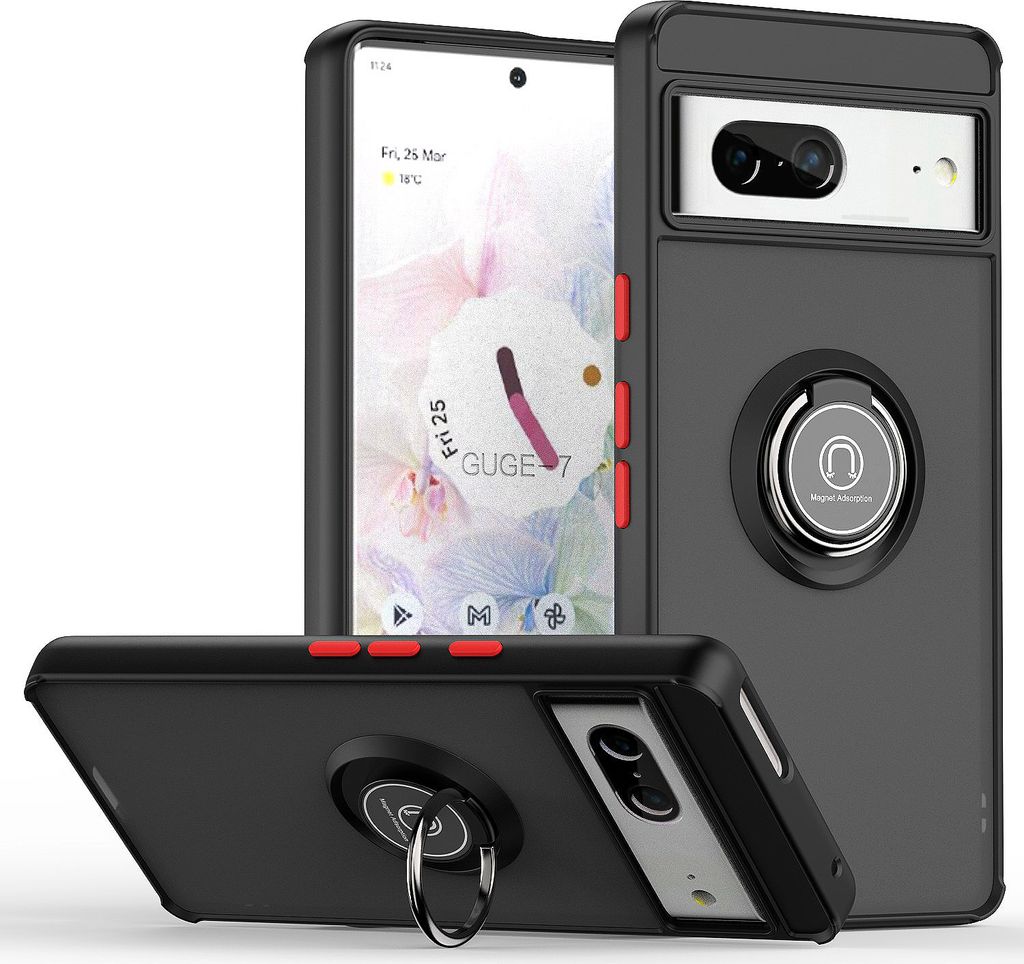 Google Pixel 7 Hülle, Ring Halter Ständer Matte Transluzent TPU Rahmen Stoßfest Schutzhülle für Google Pixel 7 Dunkelgrau