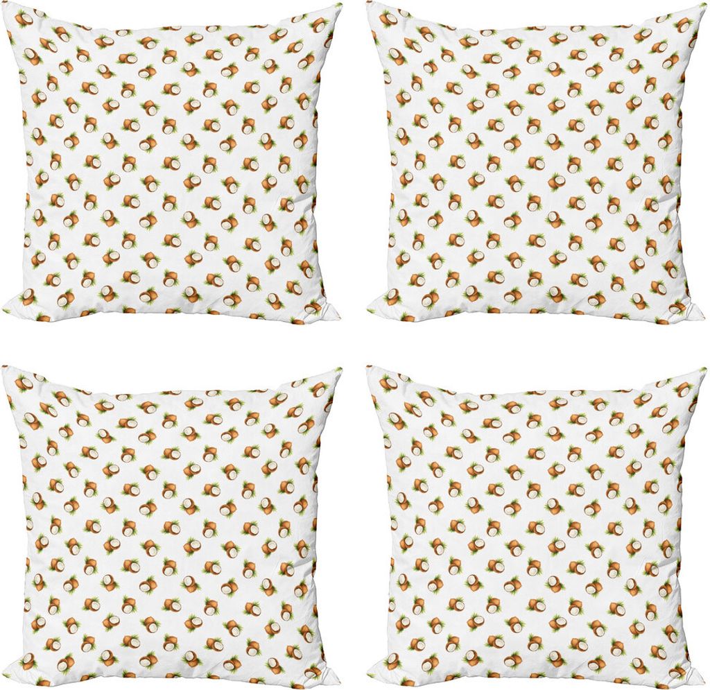 ABAKUHAUS Kokosnuss Kissenbezug Set (4 Stück), Bio-Obst Karibik, Moderner Doppelseitiger Digitaldruck, 50 cm x 50 cm, Pale Caramel Farn-Grün
