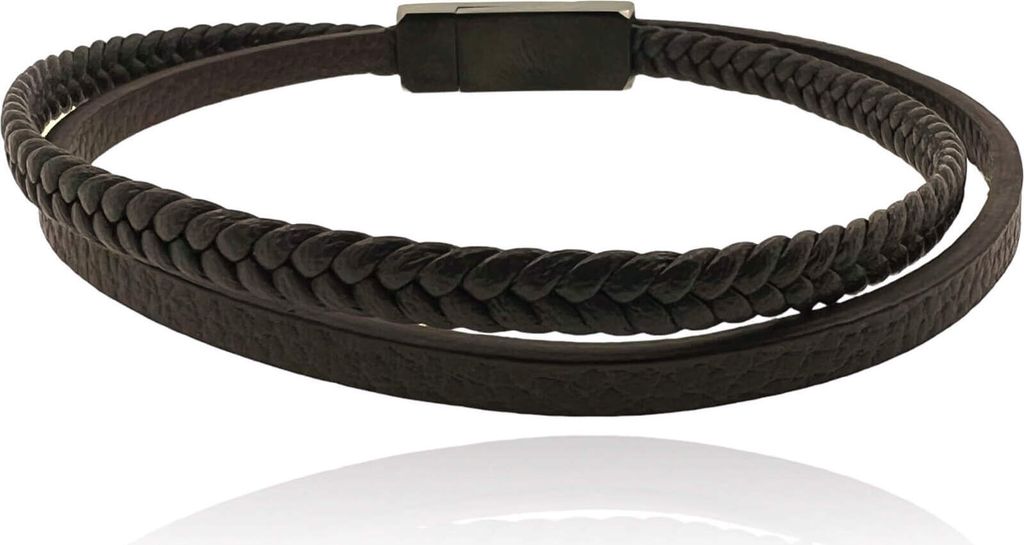 MARTIN1985 Braunes Modisches Armband Uni Damen Herren mit magnetischem Edelstahlverschluss Geschenkverpackung Länge - 22,5 cm