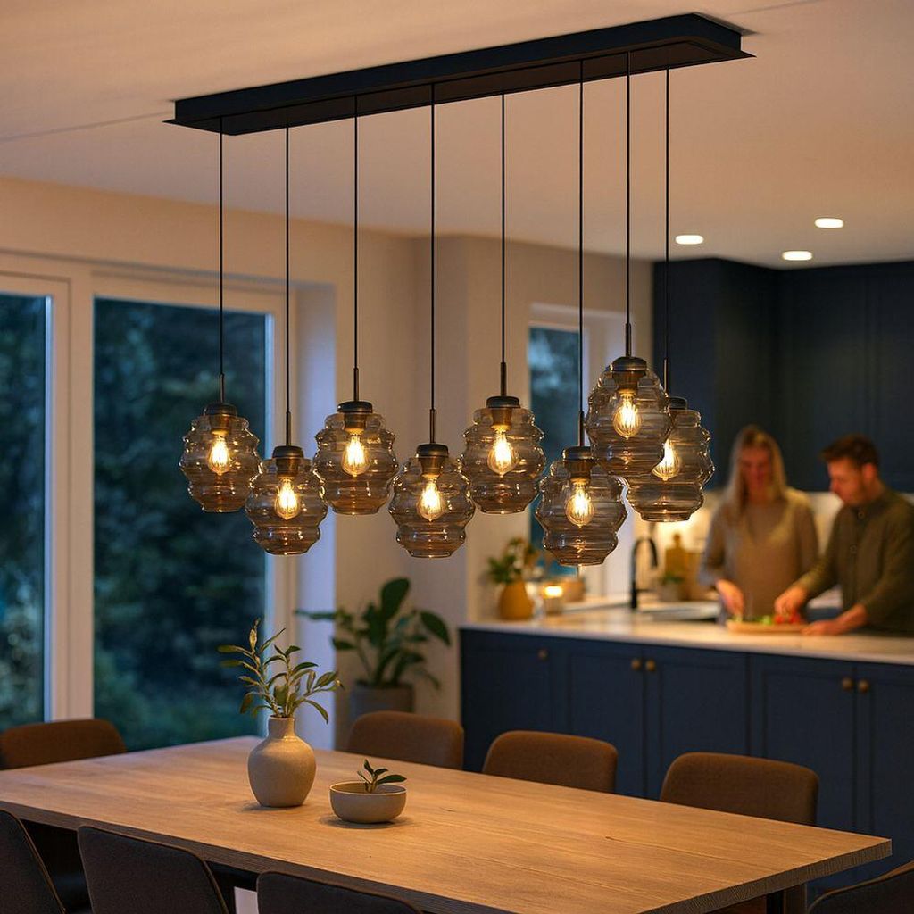 s.luce Echos Esstischleuchte 8-flammig 160cm Baldachin 2-reihig, Ø 18cm Mehrfarbig 8-Flammig Oval, Länglich