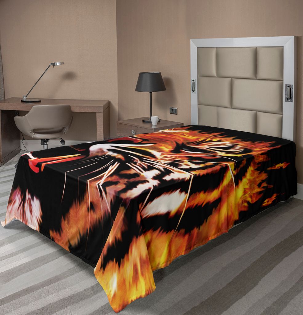 ABAKUHAUS Safari Bettlaken, Feuer Power Tiger Flammt Jäger Waldkönig Tier Streifen Pelzgroßes Tier, weiches bequemes oberes Bettlaken für ein d...