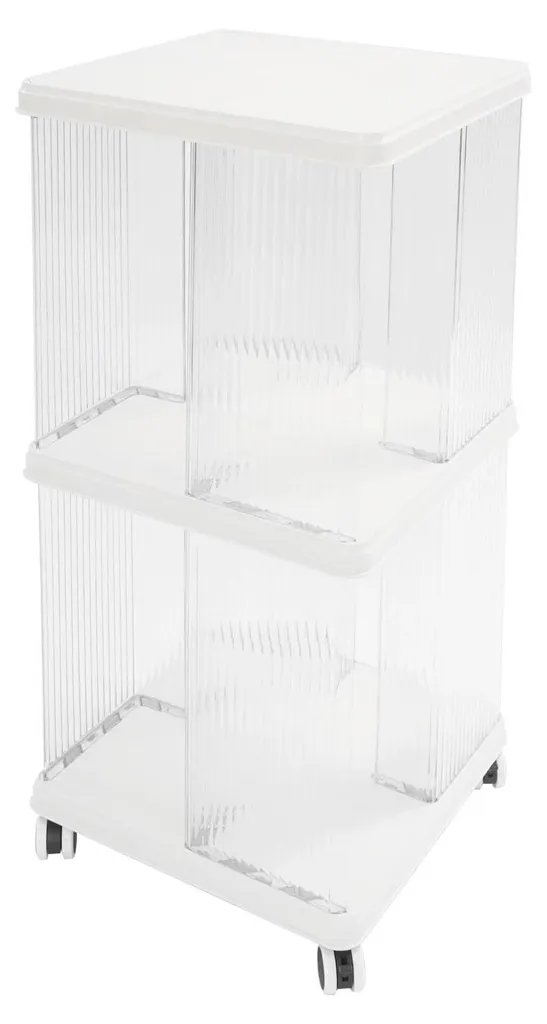 Étagère de rangement rotative à 360° avec 4 roulettes et freins - Blanc