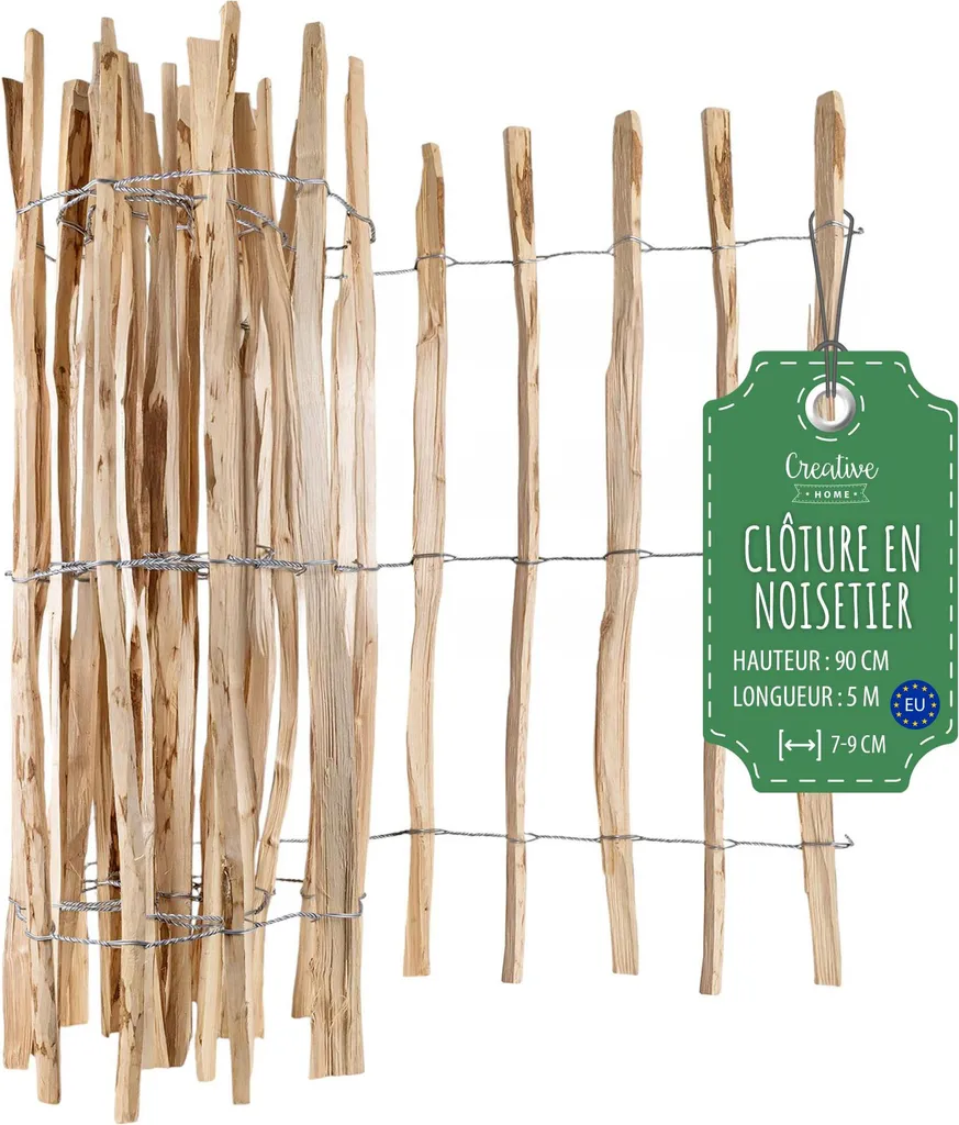 Clôture en Noisetier Durable 90 cm x 5 m avec Écartement Optimal 7-9 cm