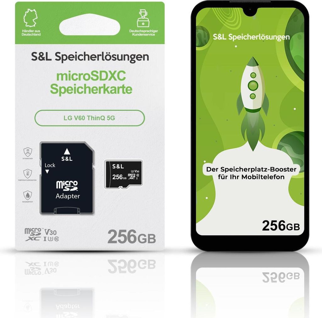 microSD Speicherkarte S&L für LG V60 ThinQ 5G - Speicherkapazität: 256 GB